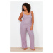 Trendyol Curve Lilac Corded Strappy Knitted Pajamas Set