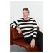 Trendyol Curve Black-Ecru Striped Crew Neck Knitwear Sweater