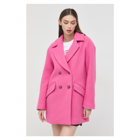 Vlnený kabát Pinko dámsky, ružová farba, prechodný, dvojradový