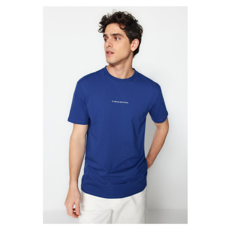 Trendyol Indigo Regular Cut 100% Cotton Minimal Text Printed T-Shirt