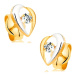 Náušnice zo 14K zlata - zahnuté línie lemujúce číry diamant, dvojfarebné