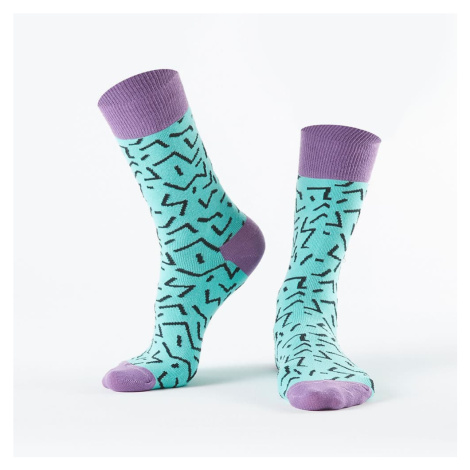 Turquoise women's socks with black patterns FASARDI