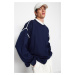 Trendyol Navy Blue Oversize Fit Wide Fit Crew Neck Piping Detailed Knitwear Sweater