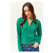 Olalook Women's Emerald Green Polo Neck Fine Knitwear Sweater