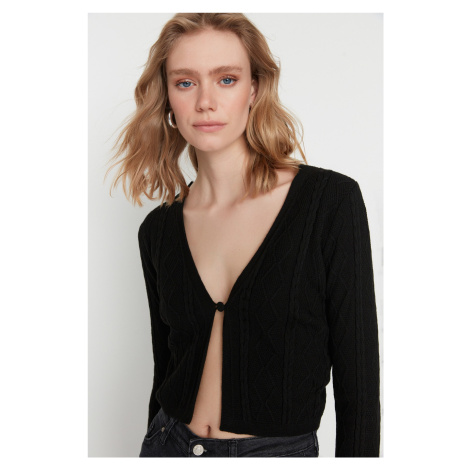 Trendyol Black Knitted Detailed Crop Knitwear Cardigan