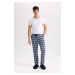 DEFACTO Regular Fit Plaid Tied Waist Straight Leg Pocket Long Length Pajama Bottoms