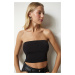 Happiness İstanbul Women's Black Lurex Strapless Crop Blouse