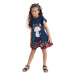 Denokids Floral Cat Girl's Navy Blue Summer T-shirt Poplin Shorts Set