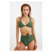 Trendyol Khaki Tied and Eyelet Detailed Bikini Top