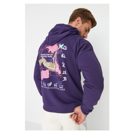 Trendyol Purple Men's Oversize/Wide Cut Fit Hooded Sweatshirt