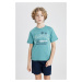 DEFACTO Boys' Crew Neck Printed Short Sleeve T-Shirt