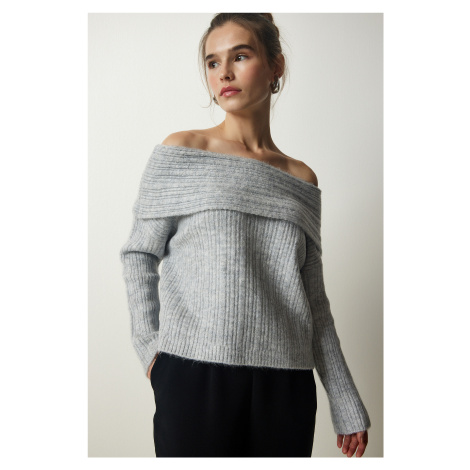Happiness İstanbul Women's Gray Madonna Collar Knitwear Sweater