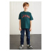 GRIMELANGE Paddy Boys 100% Cotton Printed Short Sleeve Relaxed Fit Petrol Green T-shirt