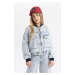 DEFACTO Girls College Collar Zippered Pocket Seasonal Light Thin Jean Bomber Jacket