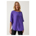 Happiness İstanbul Women's Purple Crew Neck Flowy Viscose Blouse