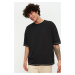 Trendyol Black Oversize/Wide Cut Short Sleeve Embroidered 100% Cotton T-Shirt