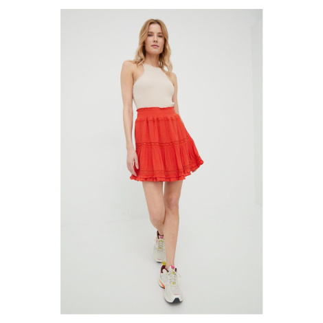 Sukňa Superdry oranžová farba, mini, áčkový strih