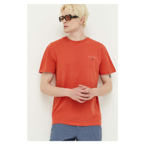 Bavlnené tričko Tommy Jeans oranžová farba, jednofarebné Tommy Hilfiger