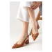 Mio Gusto Elvin Tan Color Pointed Toe Heeled Shoes with Chain Accessories