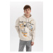 DEFACTO Oversize Fit Back Printed Hooded Sweatshirt