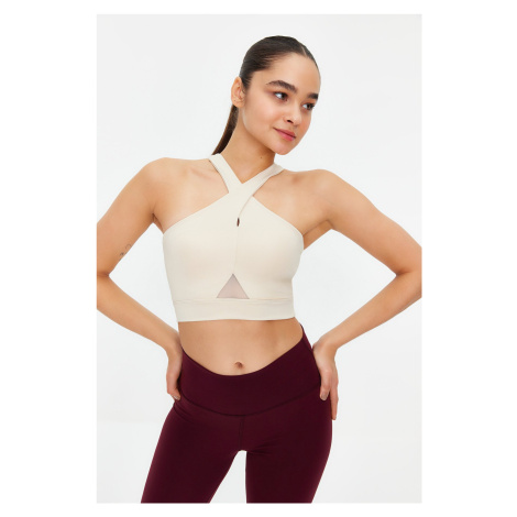 Trendyol Stone Supported/Shaping Tulle Detailed Knitted Sports Bra