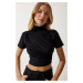 Happiness İstanbul Women's Black Gathered High Neck Knitted Blouse