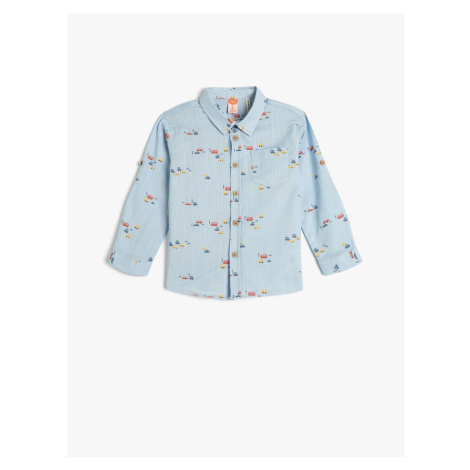 Koton Car Printed Shirt Long Sleeve Cotton Pocket Detailed