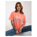 Peach loose women's T-shirt with inscription