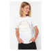 Trendyol White 100% Cotton Foil/Glossy Printed Regular/Normal Pattern Knitted T-Shirt