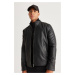 AC&Co / Altınyıldız Classics Men's Black Standard Fit Normal Fit High Neck Faux Leather Jacket