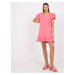 Pink sundress with ruffle and application