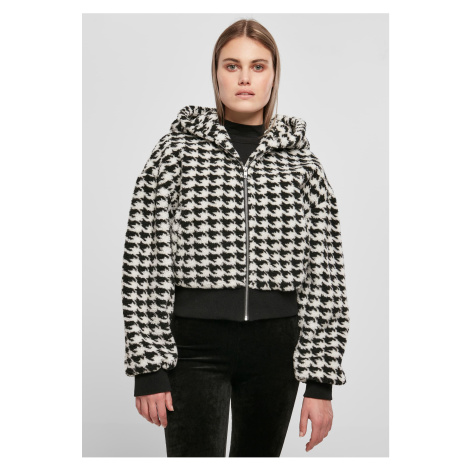 Women's Short Oversized Jacket AOP Sherpa blackhoundstooth Urban Classics