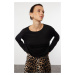 Trendyol Black Oversize/Wide Pattern Long Sleeve Knitted T-Shirt