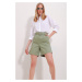 Trend Alaçatı Stili Women's Khaki Double Pocket Waist Belted Gabardine Shorts