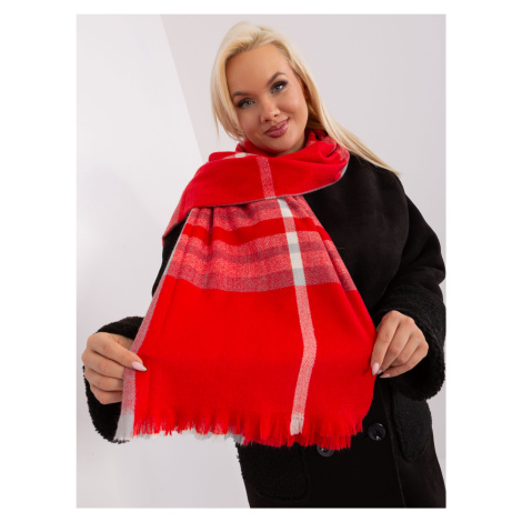 Red-gray women's scarf with fringe