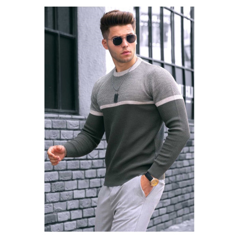 Madmext khaki pánsky sveter s farebnými blokmi 4734