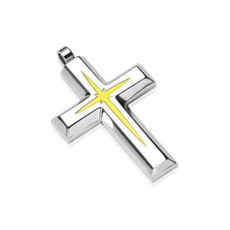 Oceľový prívesok - kríž s vnútorným menším krížikom zlatej farby