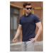 Madmext Navy Blue Basic Polo Neck T-Shirt 5885