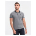 Ombre Men's melange polo shirt with striped collar - black melange