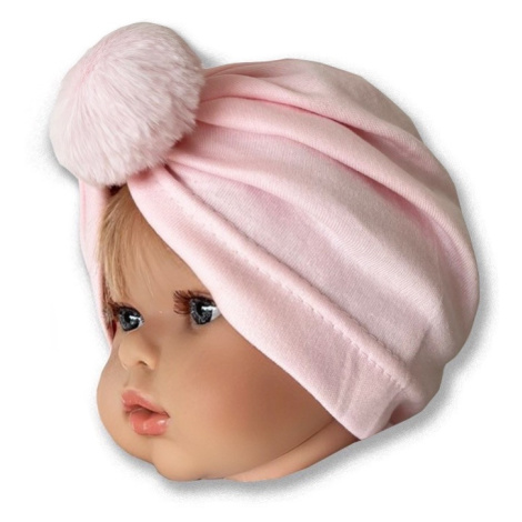 Detská turbánová čiapka- Brmbolček, ružová 0-9m.