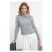 Trendyol Gray Soft Texture Crop Boat Neck Detailed Knitwear Sweater