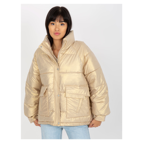 Gold Feather Quilted Jacket Without Hood