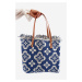 Patterned Large Woven Beach Bag Navy Blue Sadhara