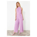 Trendyol Lilac Belted Maxi Chiffon Lined Woven Jumpsuit