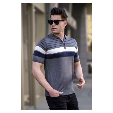 Madmext Men's Anthracite Polo Collar Zippered T-Shirt 5732