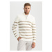 DEFACTO Standard Fit Striped Turtleneck Sweater