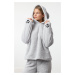 Trendyol Gray Hooded and Embroidered Wellsoft Winter Knitted Pajama Set