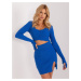 Women's cobalt blue ensemble with a short sweater