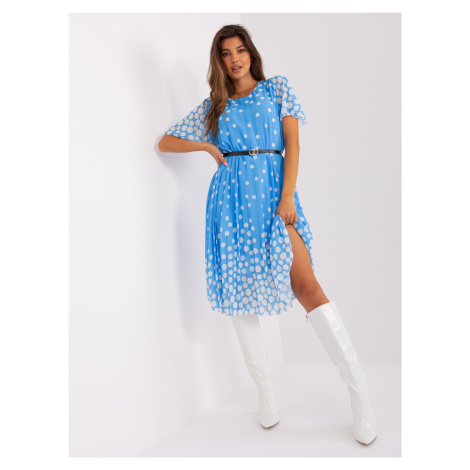 Blue-and-white polka dot pleated dress