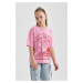 DEFACTO Girls Oversize Fit Crew Neck Printed Short Sleeve T-Shirt